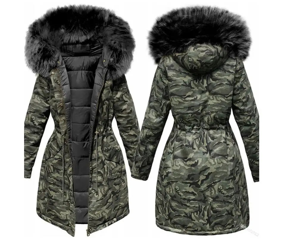 DOUDOUNE MILITAIRE FAUSSE FOURRURE FEMME